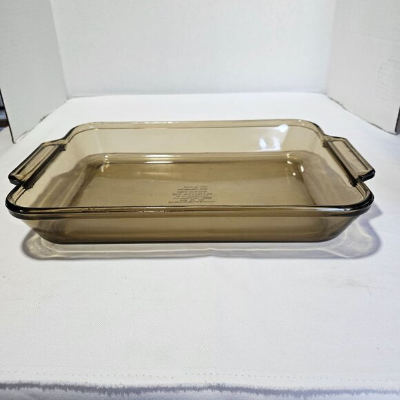 Anchor Hocking Harvest Amber Rectangular Baking Dish 13.5" brown glass 3qt scuff - Picture 2 of 10